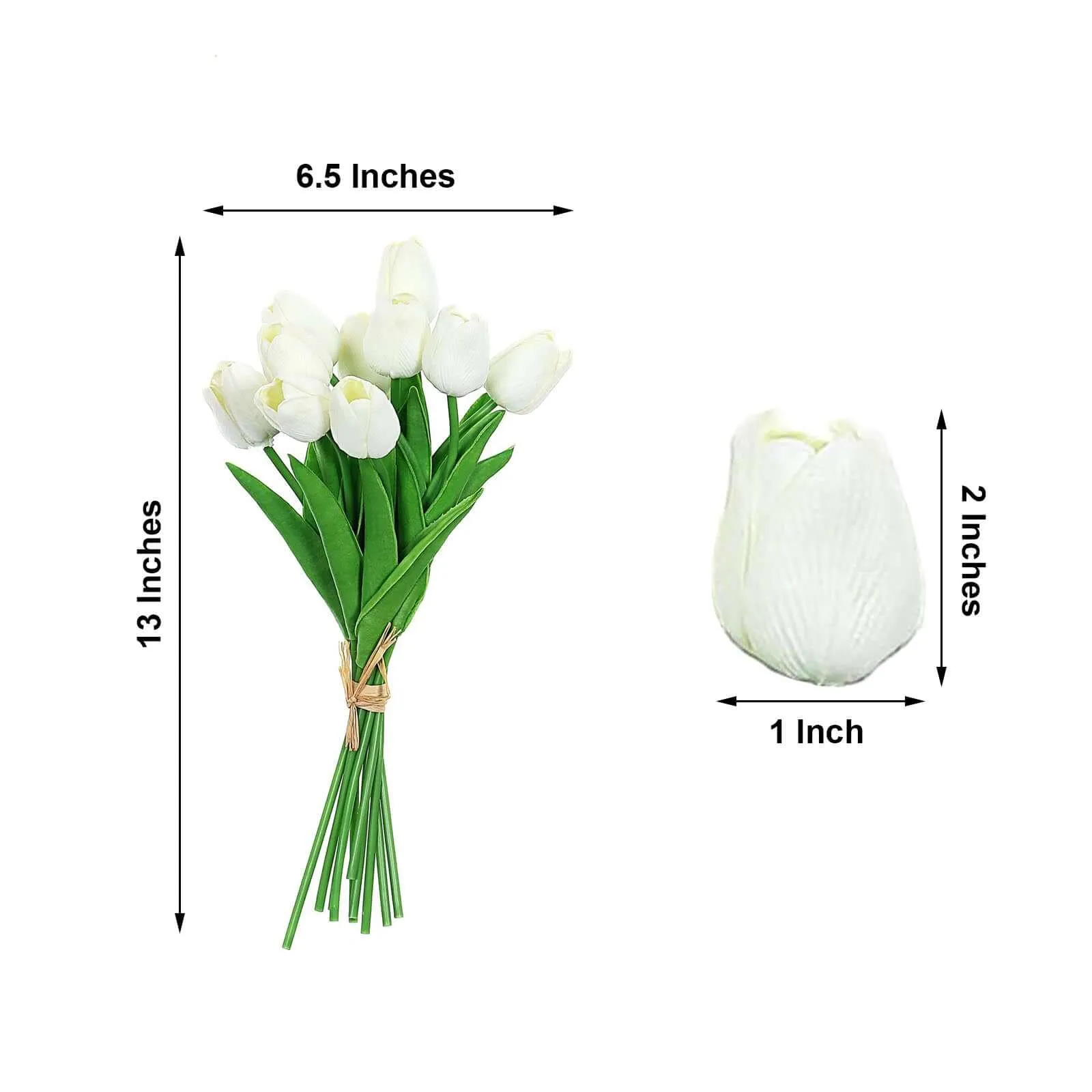 10 Stems 13" White Real Touch Artificial Foam Tulip Flower Bouquets