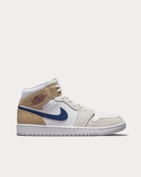 Air Jordan 1 Mid White / Team Red / Khaki / Blue Void High Top Sneakers