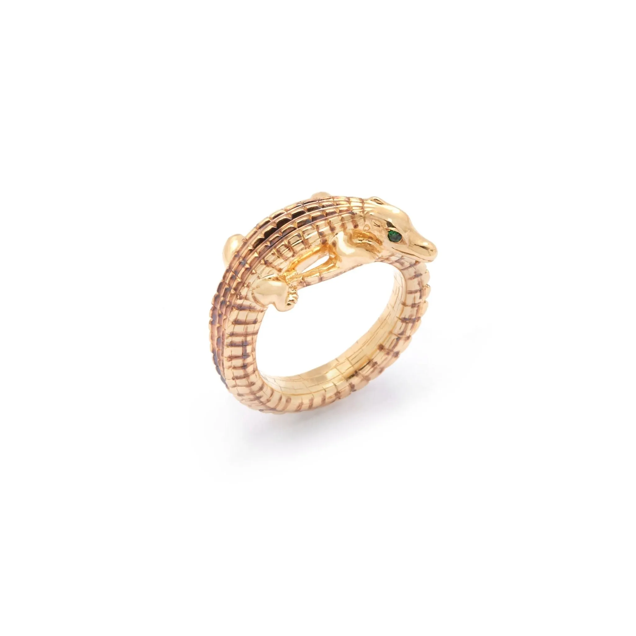 Alligator Pinky 18K Gold Ring w. Tsavorites