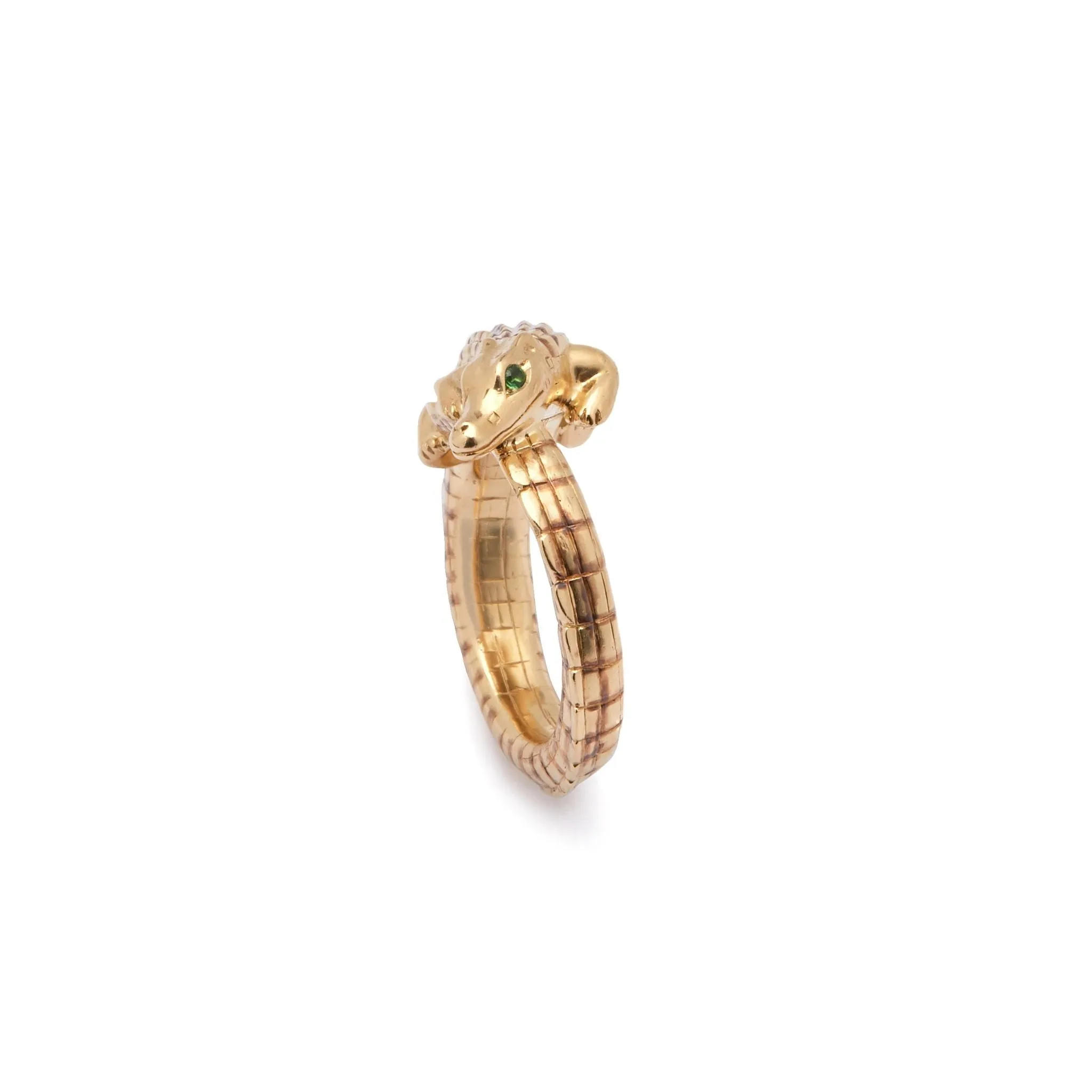 Alligator Pinky 18K Gold Ring w. Tsavorites