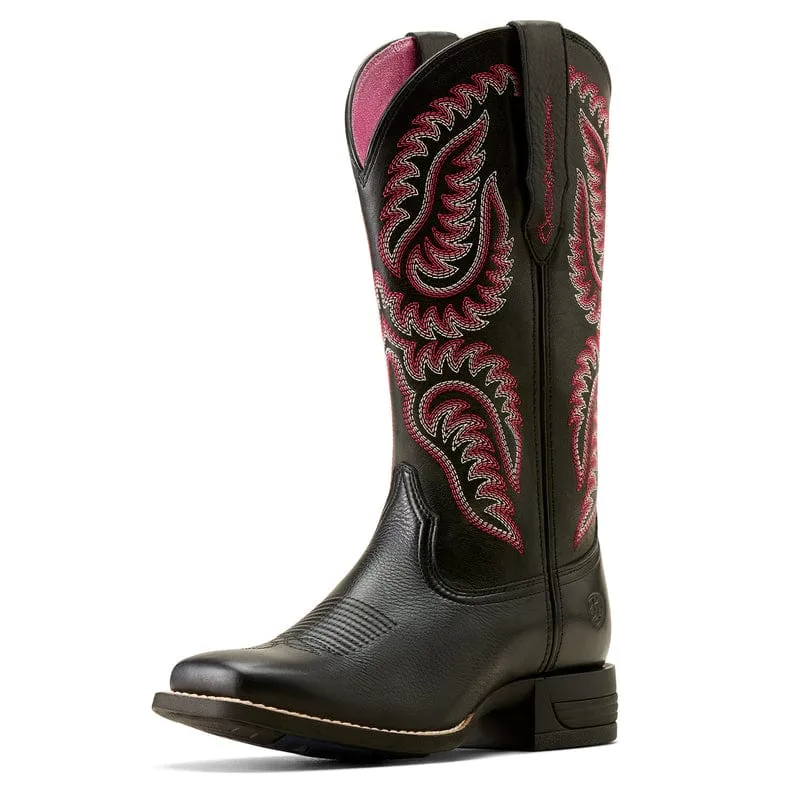 Ariat Women's Cattle Caite Black Deertan Stretchfit Square Toe Western Boots 10050920