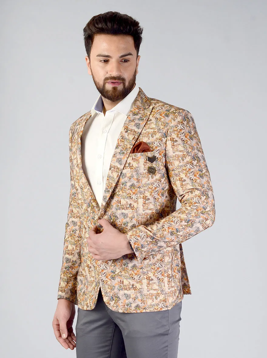 Beige Printed Blazer | JB Studio