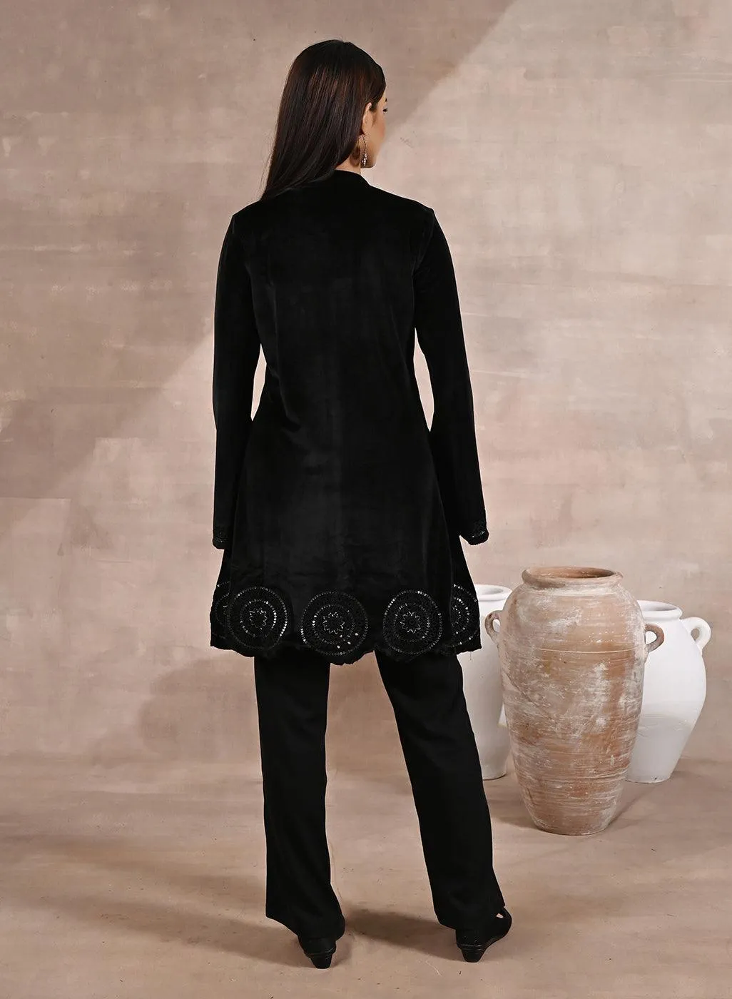 Black Velvet Tunic with Cut Work & Hand Embroidery