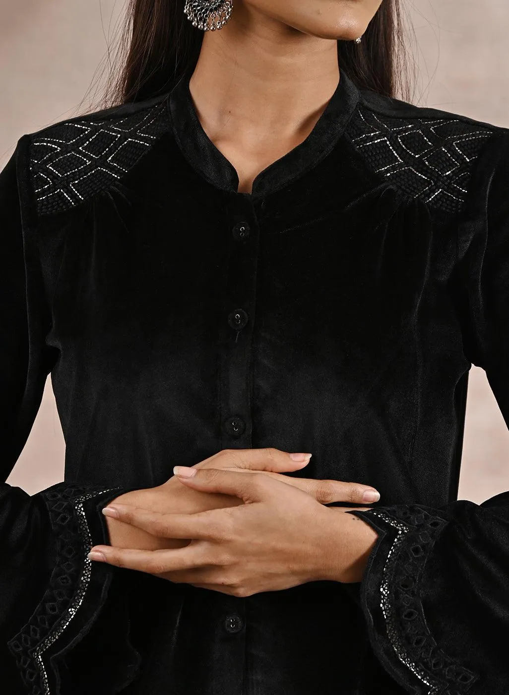 Black Velvet Tunic with Cut Work & Hand Embroidery