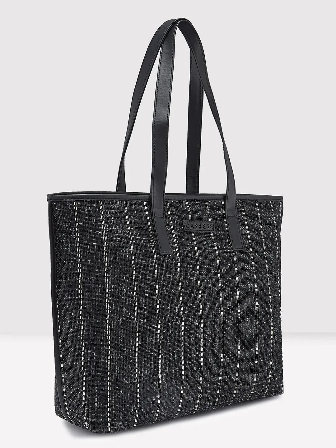 Caprese Evana Tote Medium Striped Women'S Handbag Black