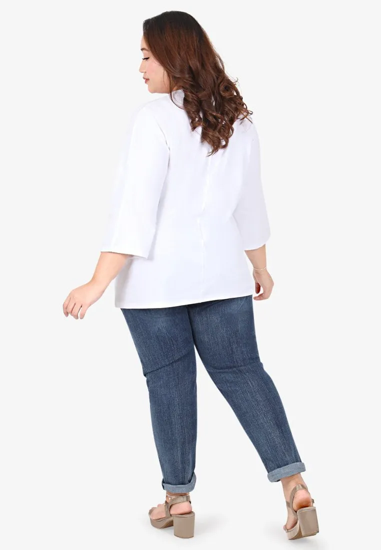 Cavina Cropped Sleeves Cotton Tee - White