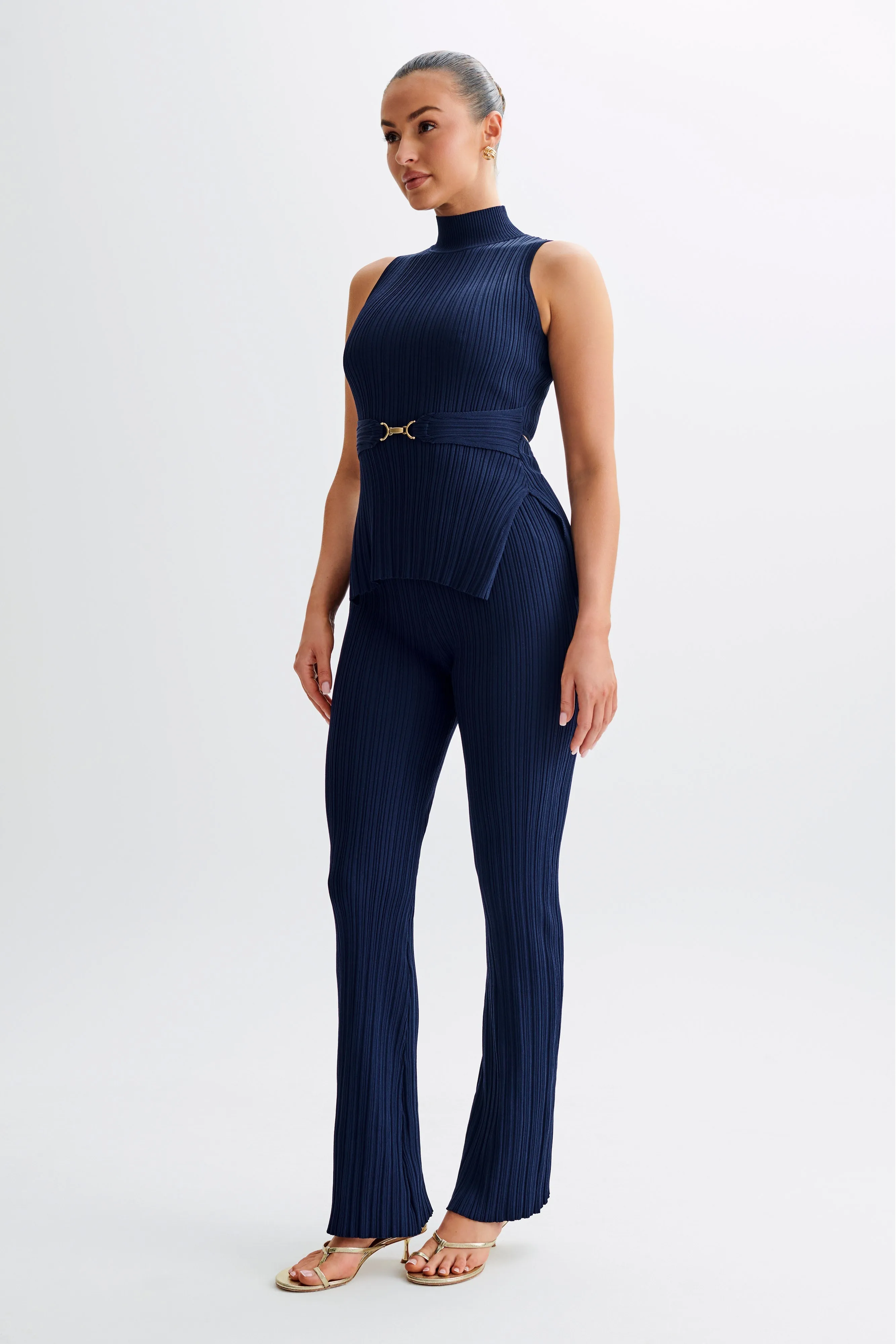 Chiara Straight Leg Rib Knit Pant - Navy