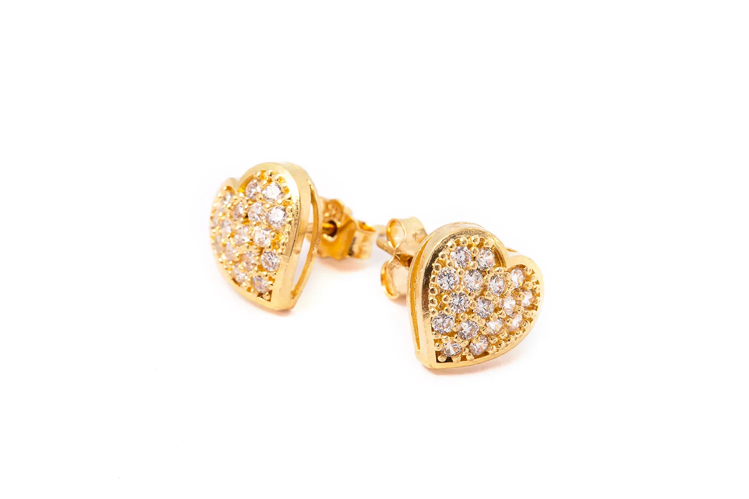 Cubic Zirconia CZ Heart Shaped Stud Earrings 14k 585 Yellow Gold