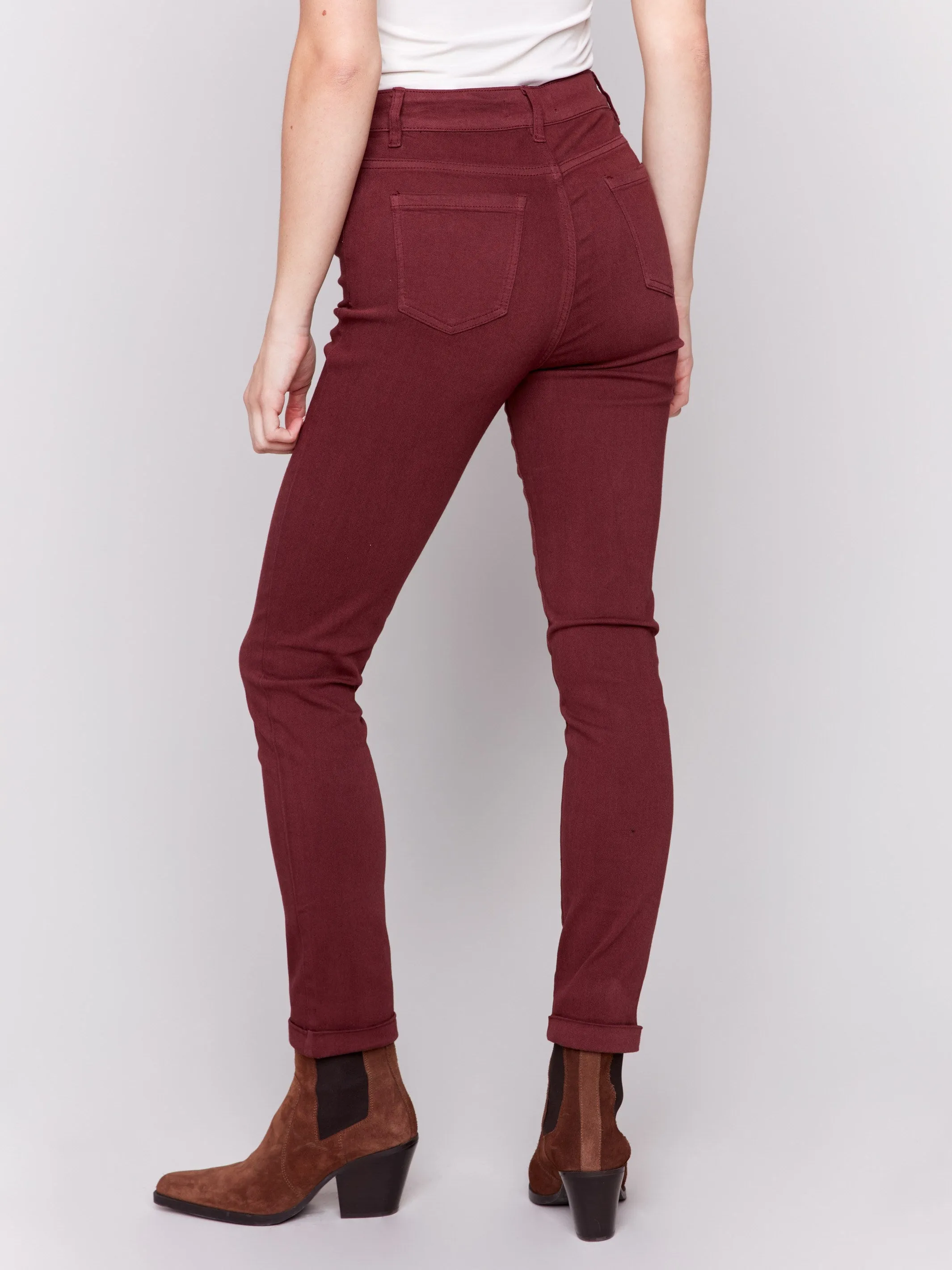 Cuffed Hem Twill Jeans - Cabernet