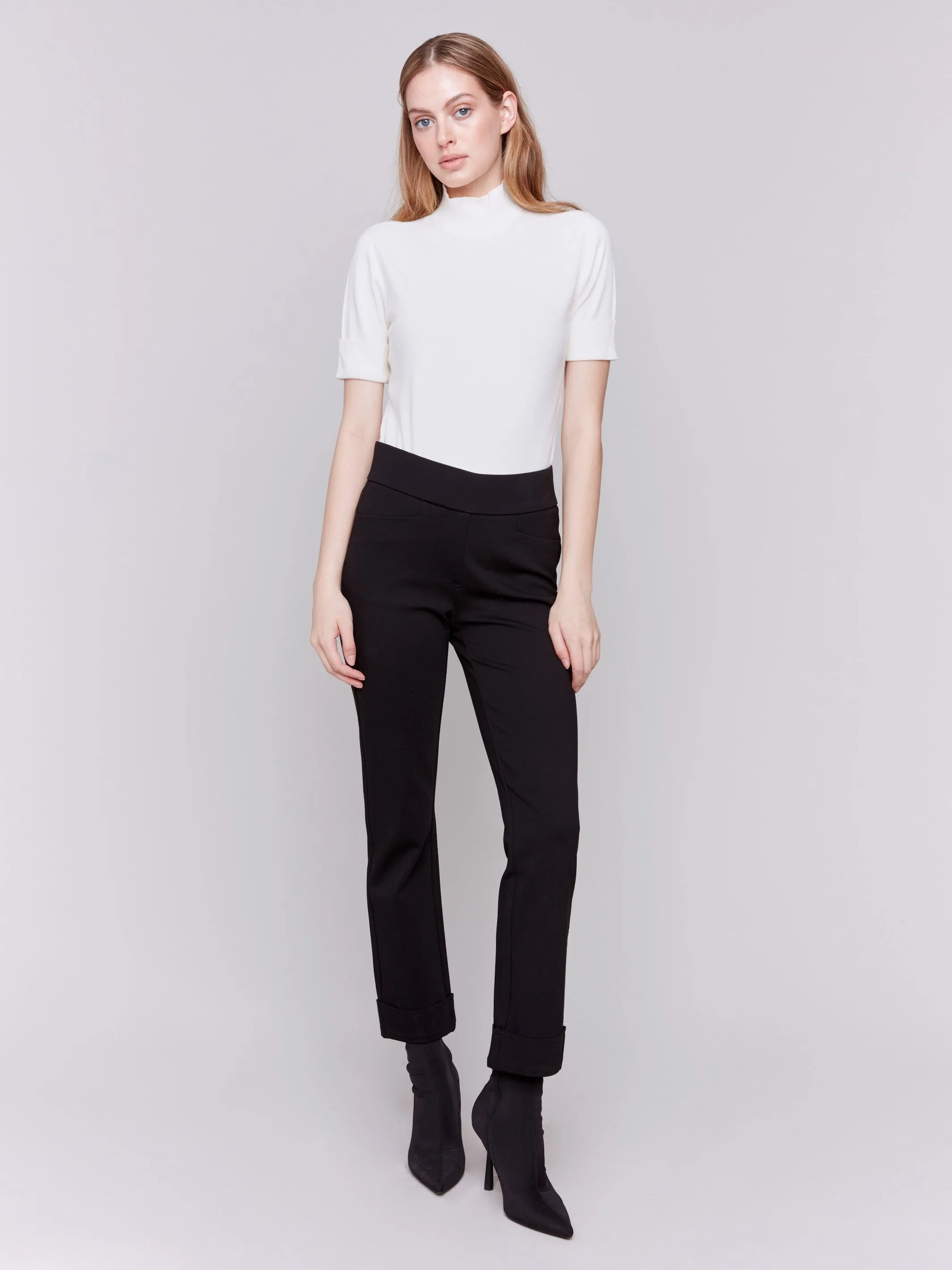 Cuffed Ponte Pants - Black