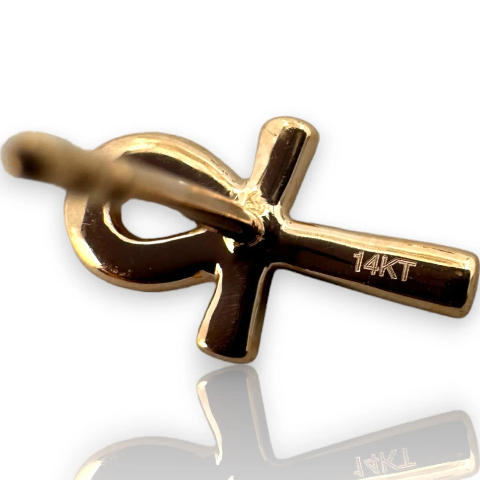 Diamond Ankh Egyptian Hieroglyph Solid 14k Rose Gold Stud Earrings