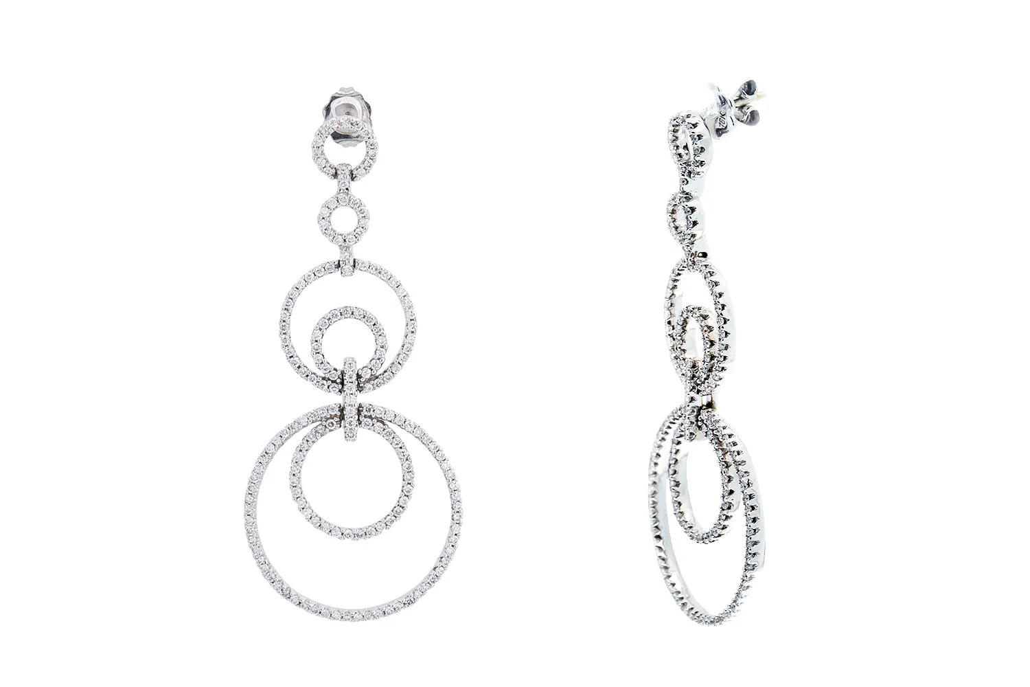 Diamond Pave Cocktail Disc Drop 18K 750 White Gold Pair of Dangle Earrings