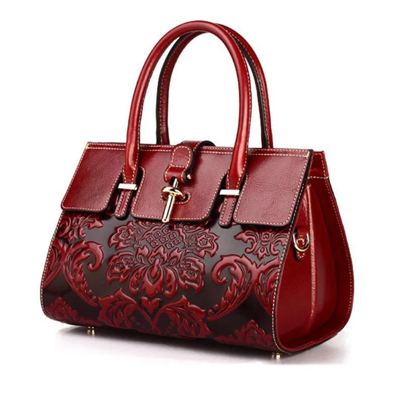 Embossed Leather Tote Bags for Women • Red, Black Bohemian bags • Medium Fashion Shoulder Bag for Women • Gifts for Mom