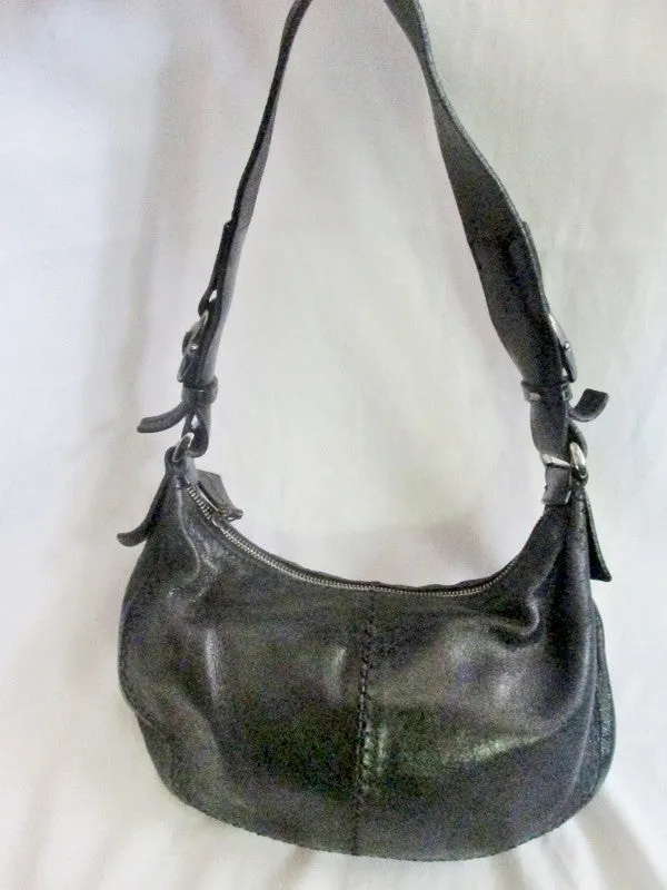 FRANCESCO BIASIA Leather Handbag Shoulder Bag Satchel Hobo Boho BLACK S