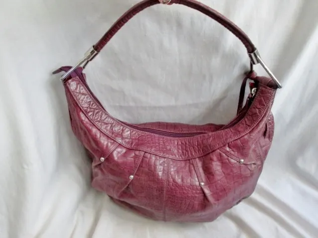 FRANCO SARTO Croc Leather Rouched Purse Shoulder Bag Satchel PURPLE Hobo Boho