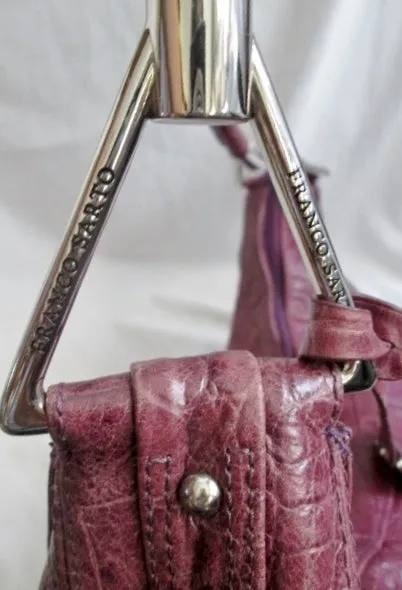 FRANCO SARTO Croc Leather Rouched Purse Shoulder Bag Satchel PURPLE Hobo Boho