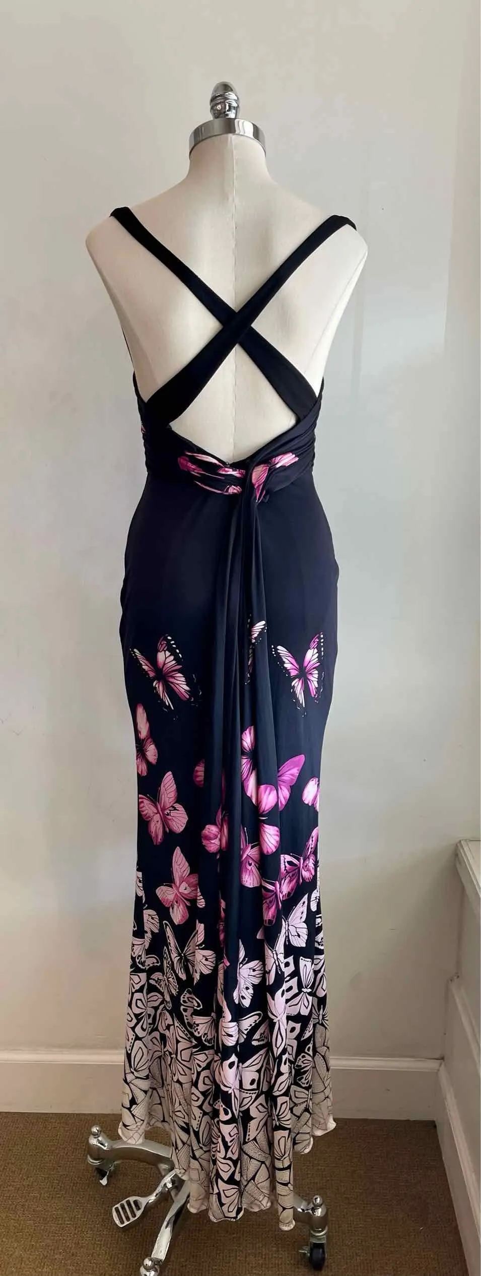 GIANNI VERSACE Size 8 Black & Pink Butterflies Gown/Evening Wear