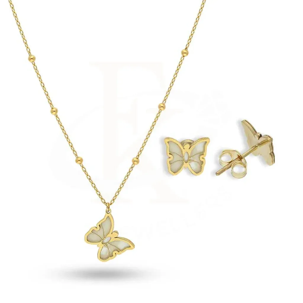 Gold Butterfly Pendant Set (Necklace and Earrings) 18KT - FKJNKLST18K2426