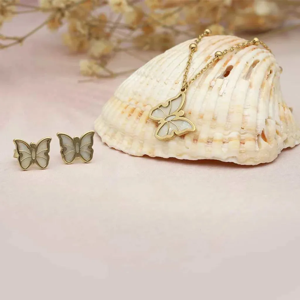 Gold Butterfly Pendant Set (Necklace and Earrings) 18KT - FKJNKLST18K2426