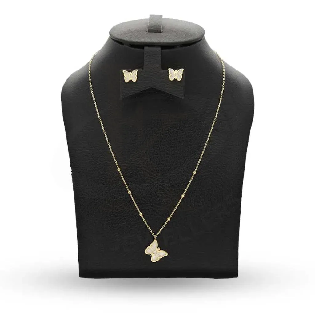 Gold Butterfly Pendant Set (Necklace and Earrings) 18KT - FKJNKLST18K2426