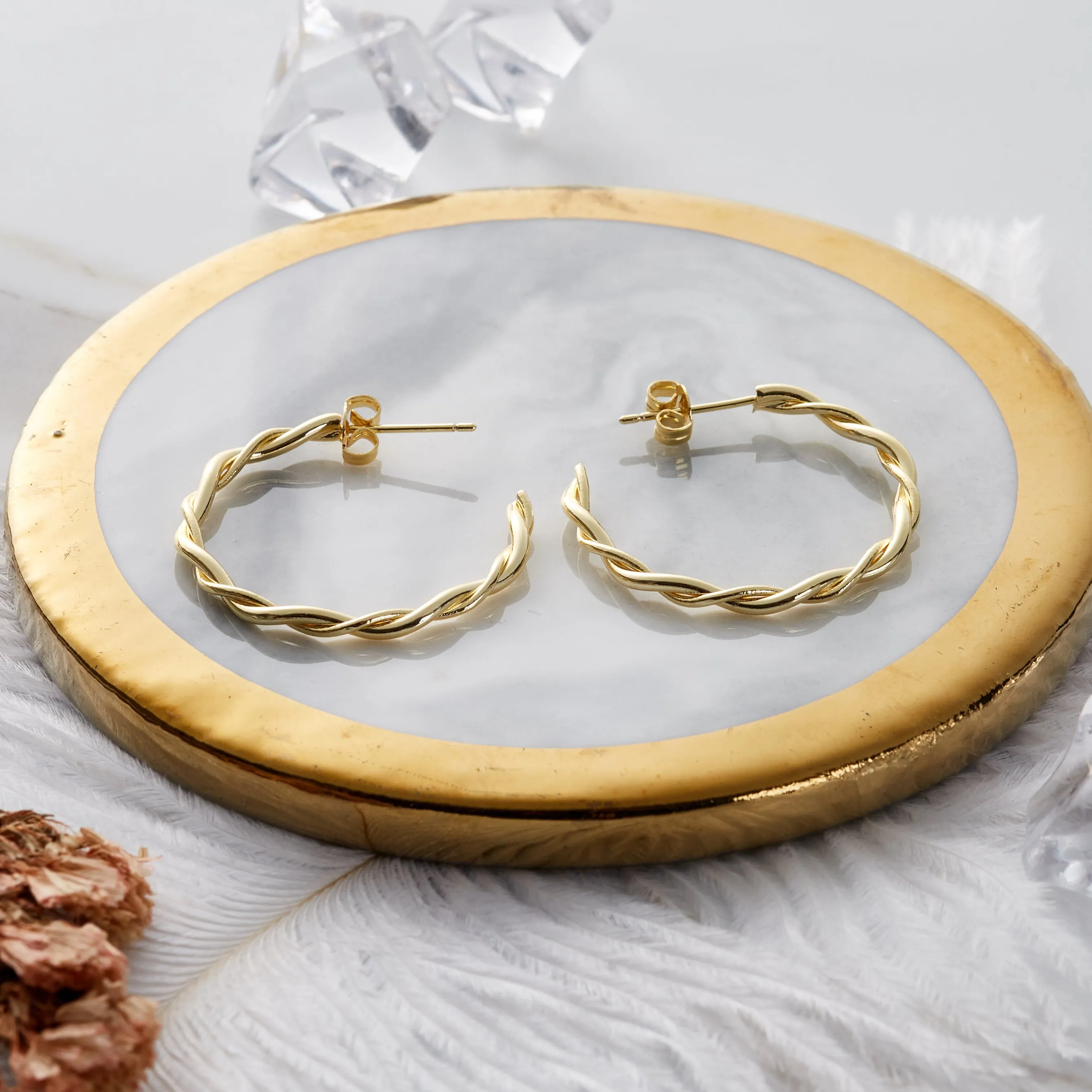 Gold Plated 30mm Twisted Hoop Earrings