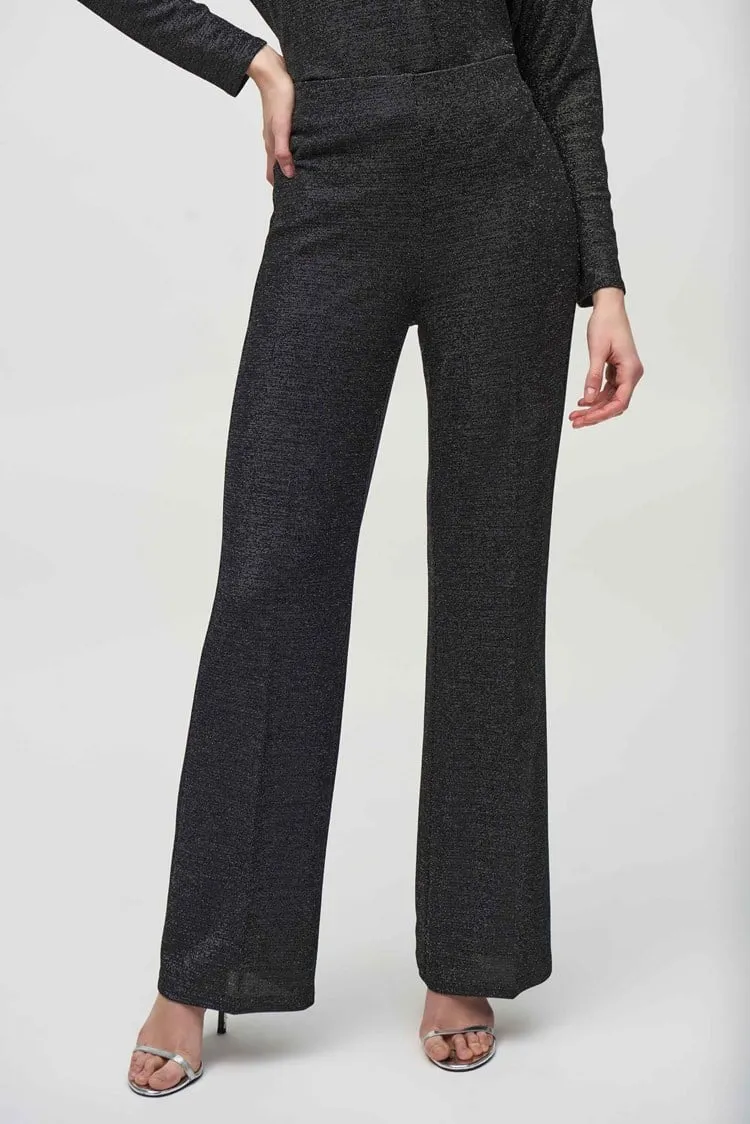 Joseph Ribkoff Black/SIlve Lurex Knit Wide-Leg Pants