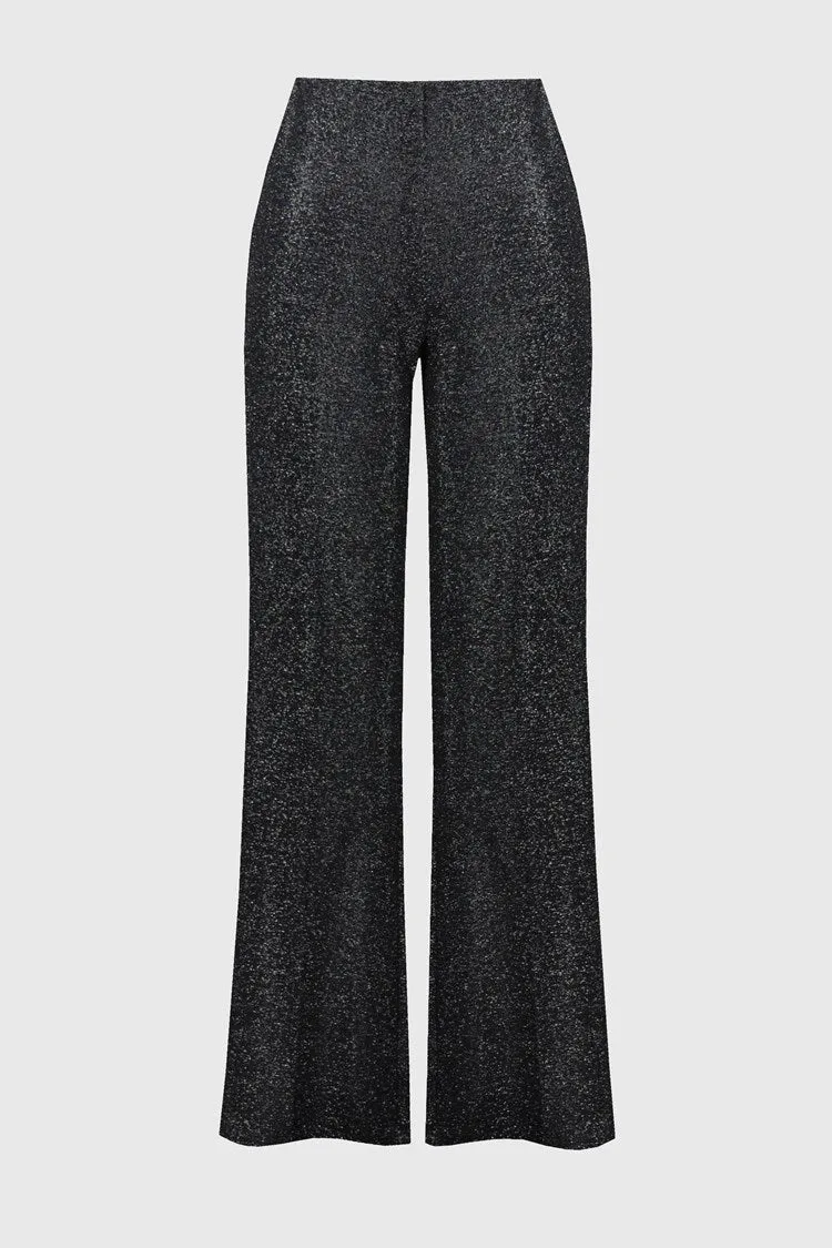 Joseph Ribkoff Black/SIlve Lurex Knit Wide-Leg Pants