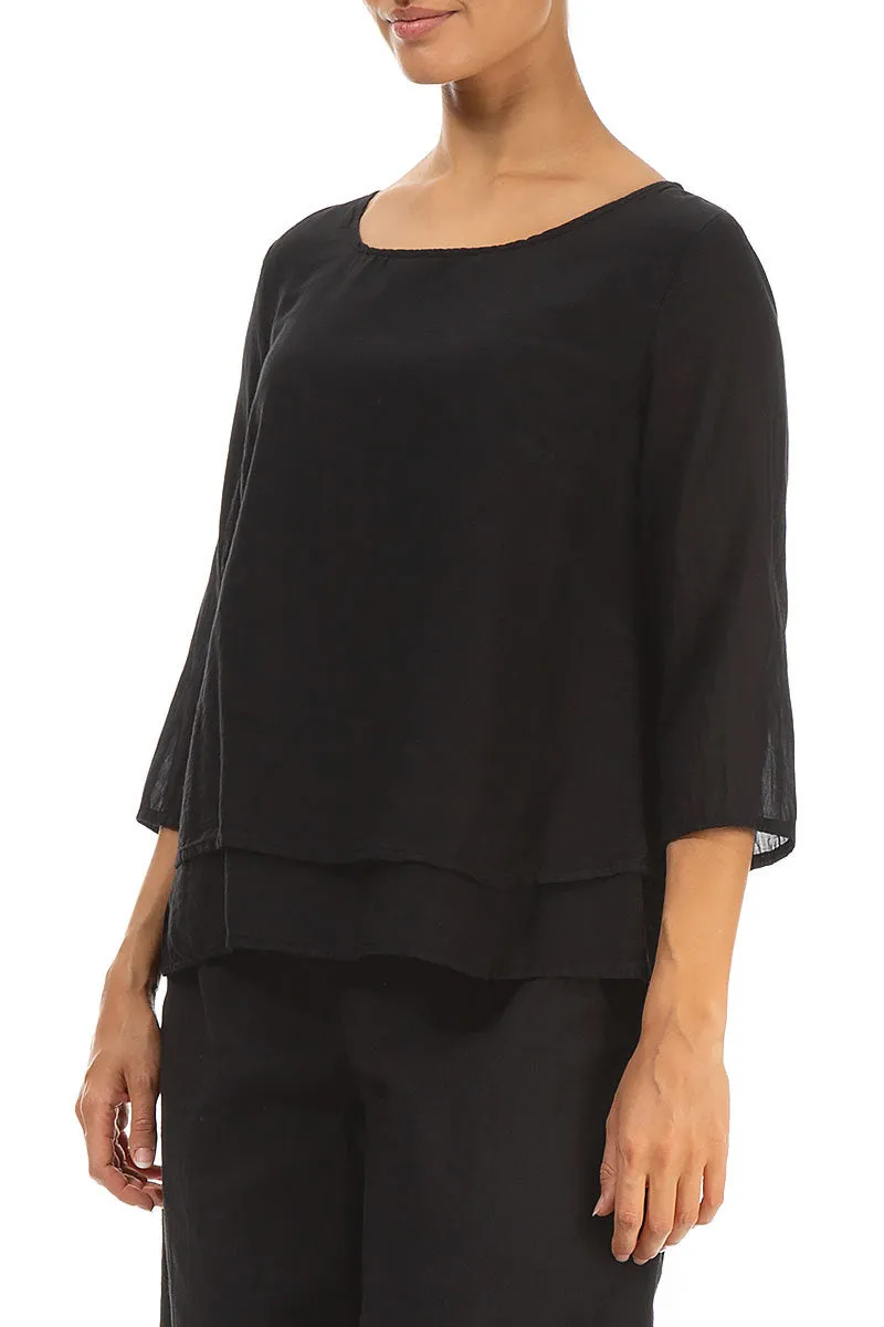 Layered Black Silk Cotton Blouse