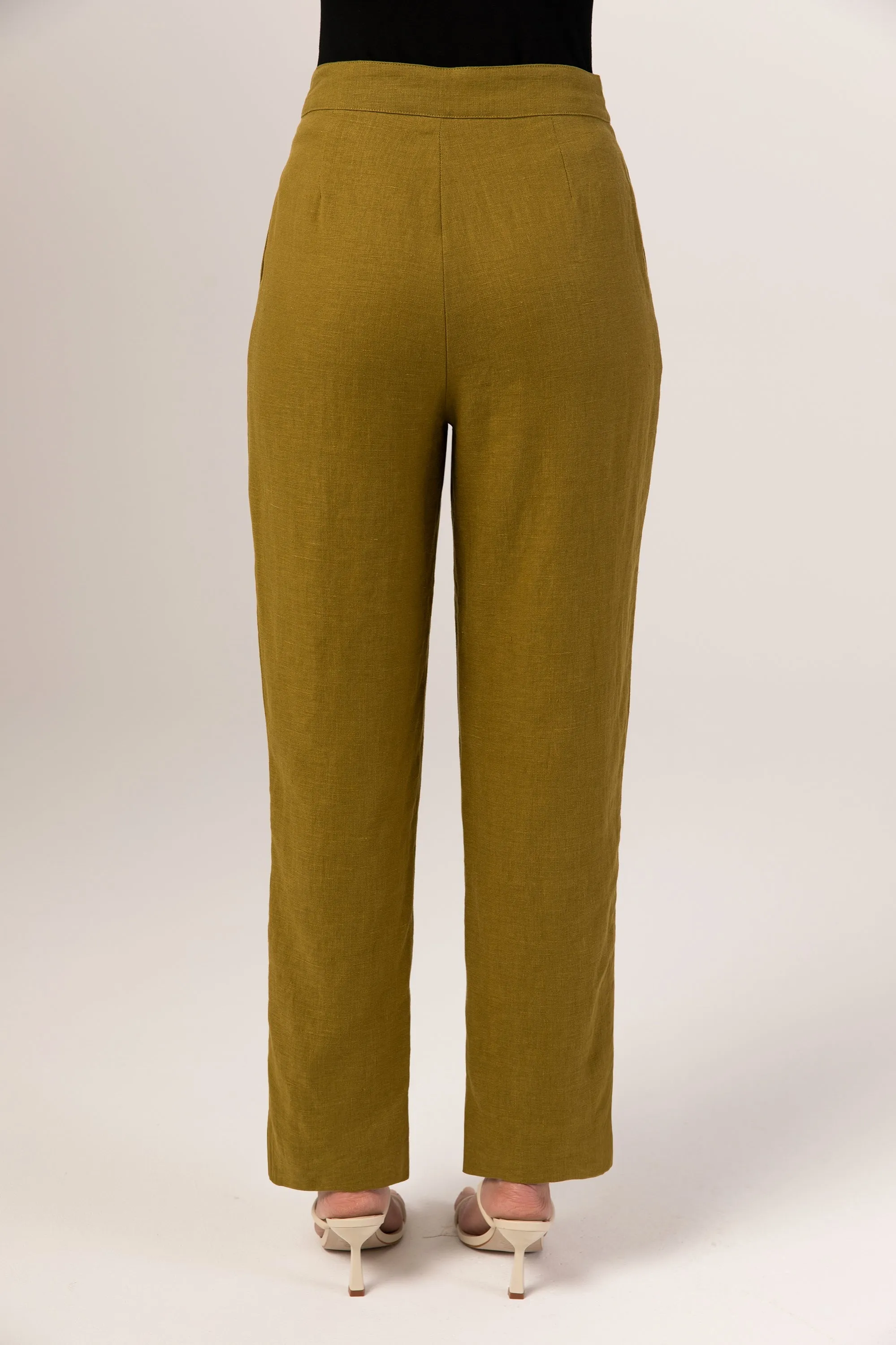 Linen Straight Leg Pants - Avocado