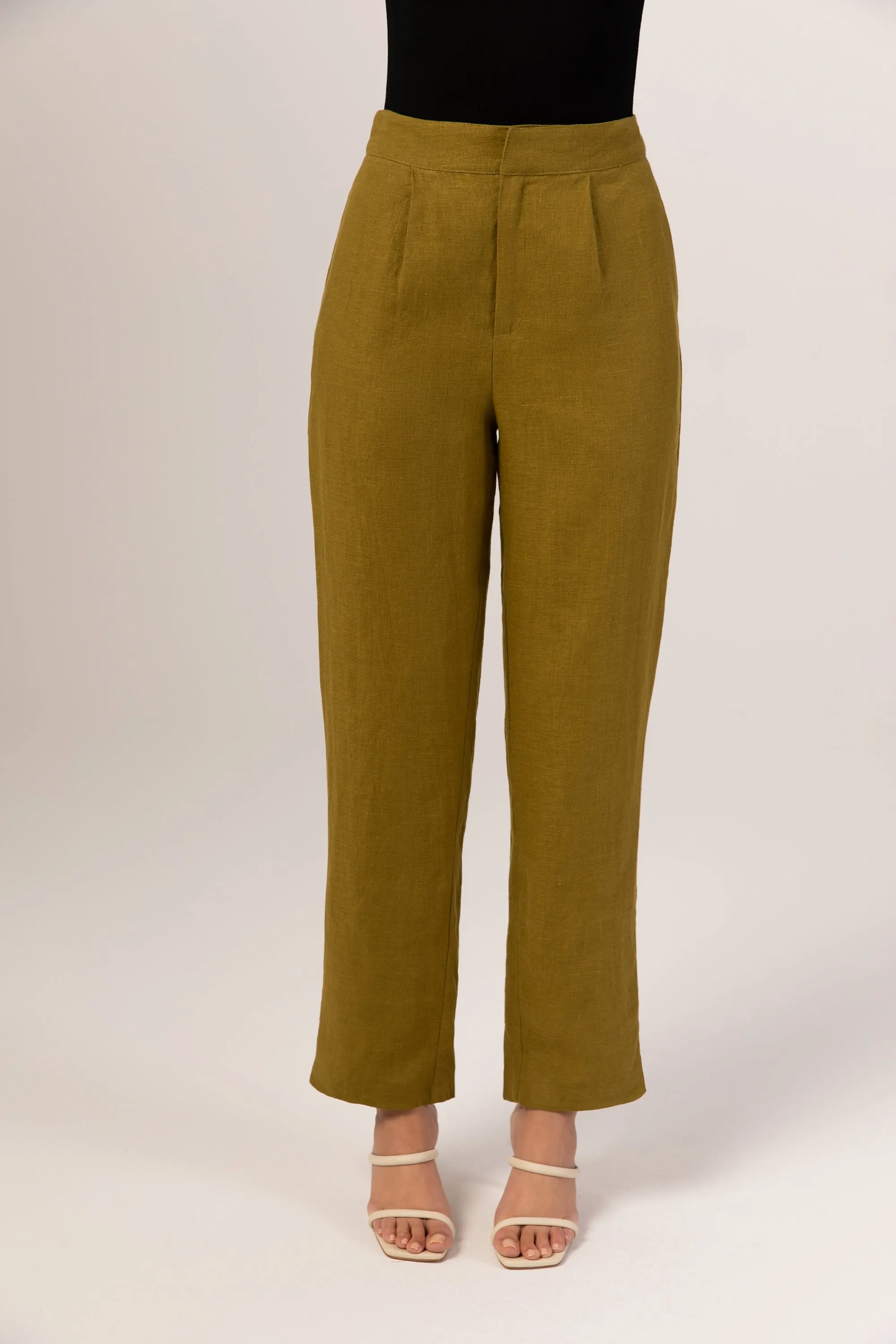 Linen Straight Leg Pants - Avocado