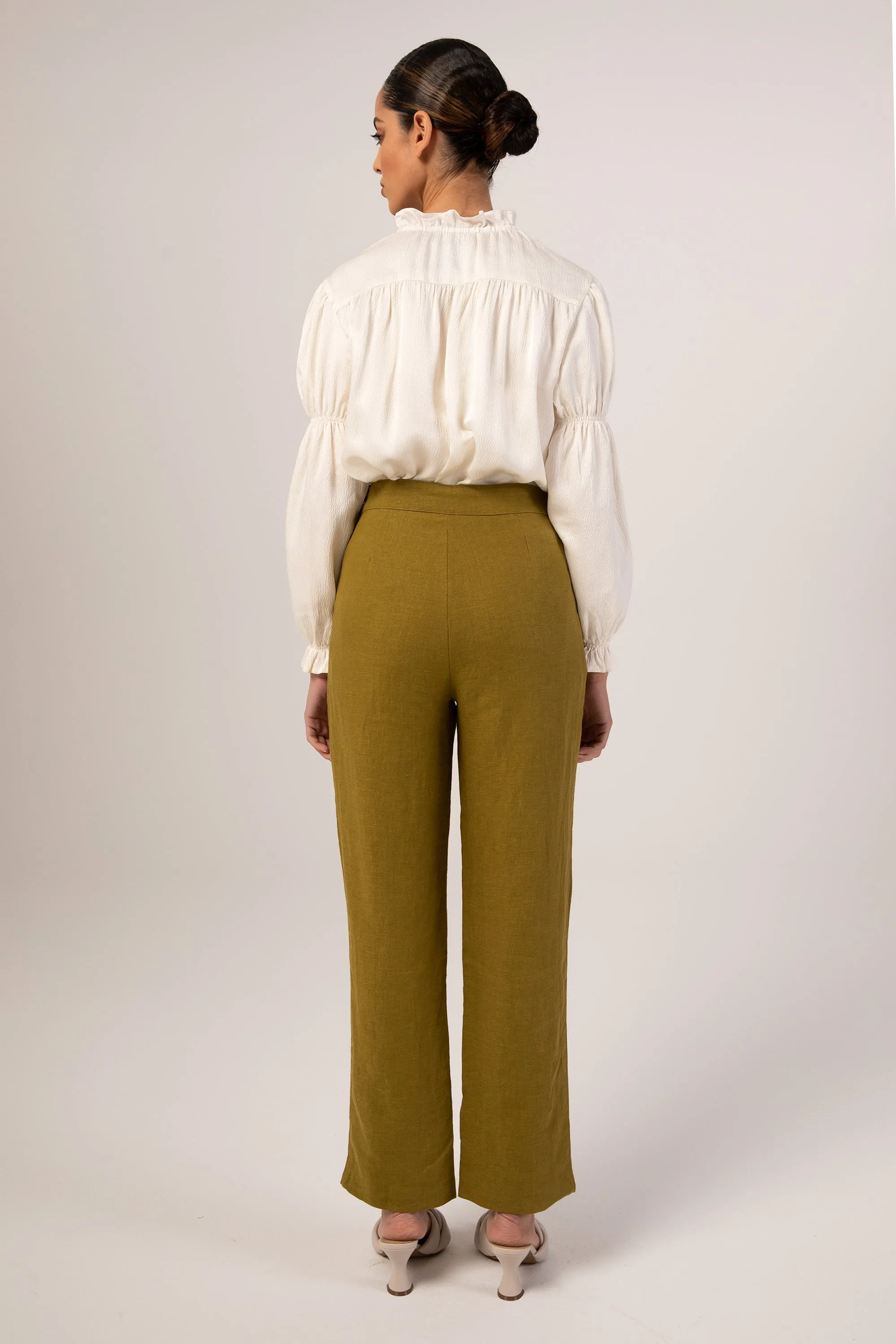 Linen Straight Leg Pants - Avocado