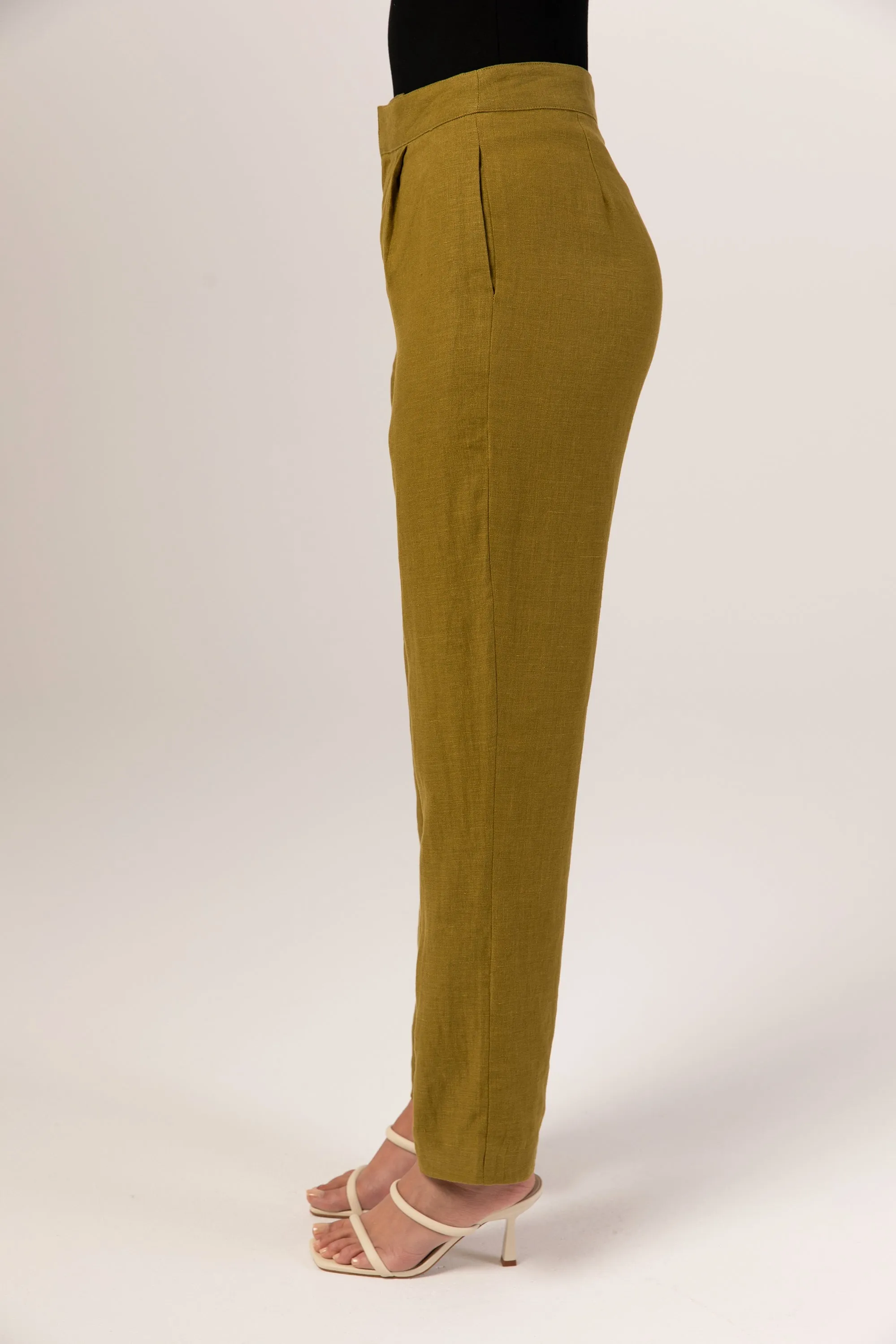 Linen Straight Leg Pants - Avocado