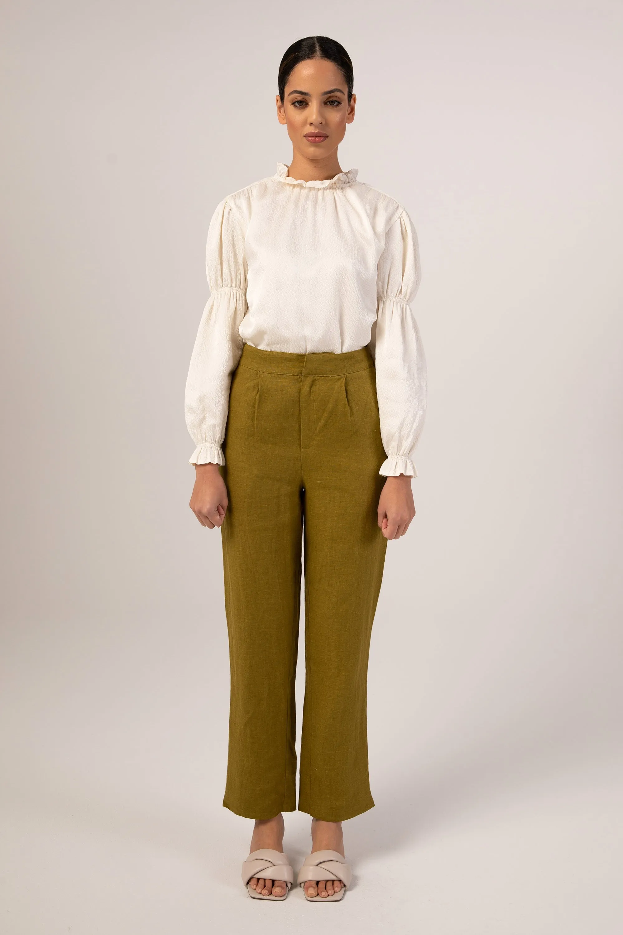 Linen Straight Leg Pants - Avocado