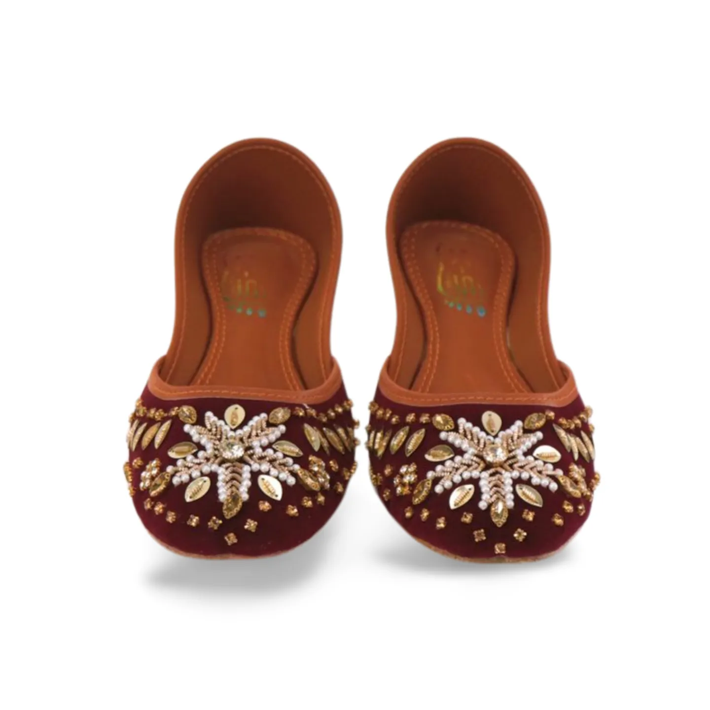 Maroon Velvet Soft Padded Rhinestone Embellished Fancy Khussa Jutti For Women - 05Khu