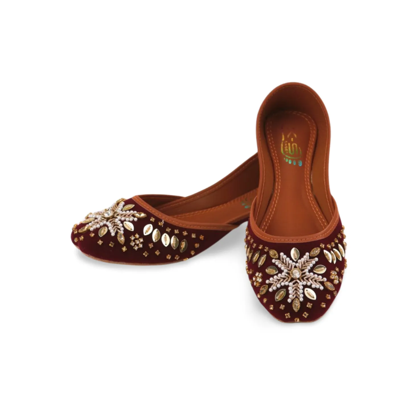 Maroon Velvet Soft Padded Rhinestone Embellished Fancy Khussa Jutti For Women - 05Khu