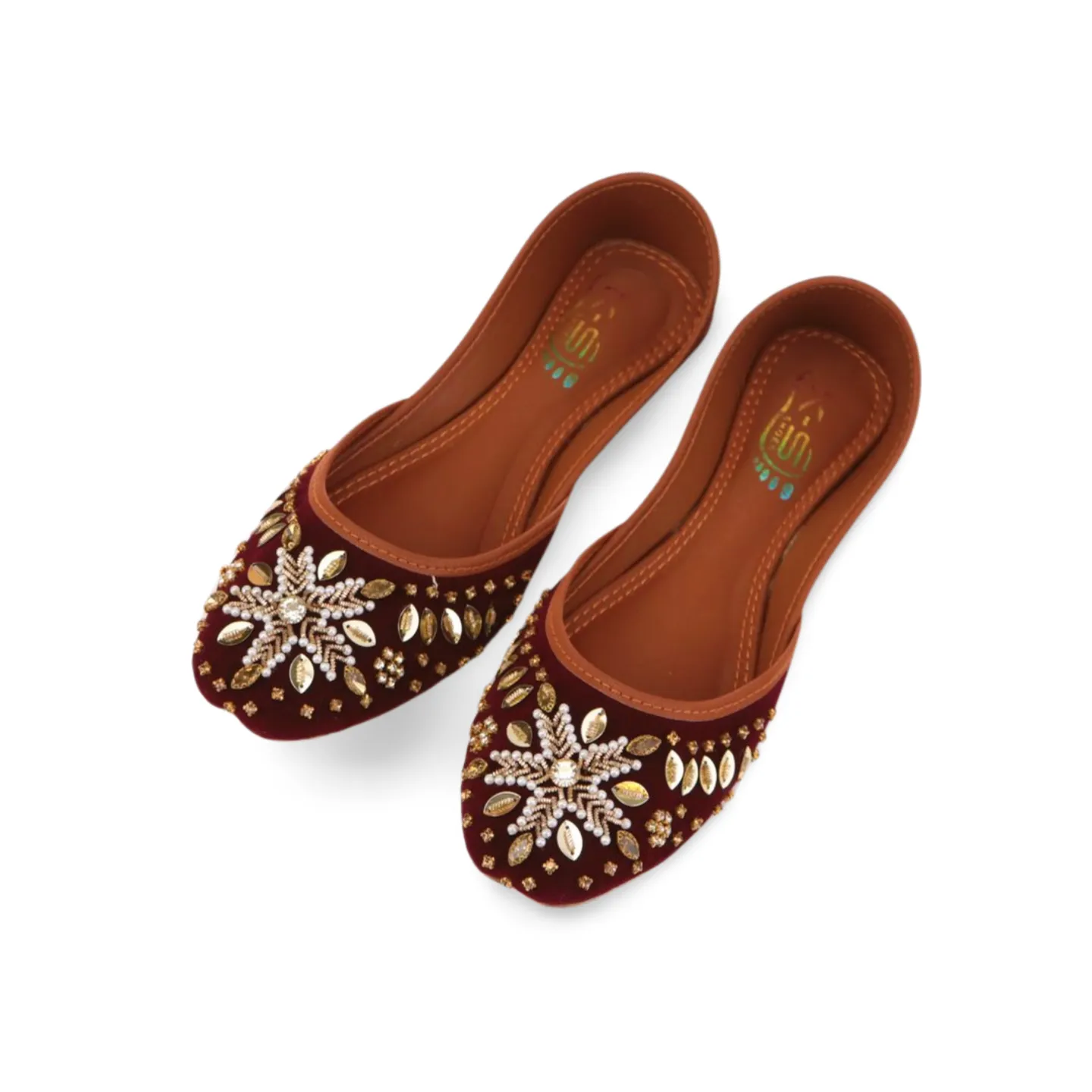 Maroon Velvet Soft Padded Rhinestone Embellished Fancy Khussa Jutti For Women - 05Khu