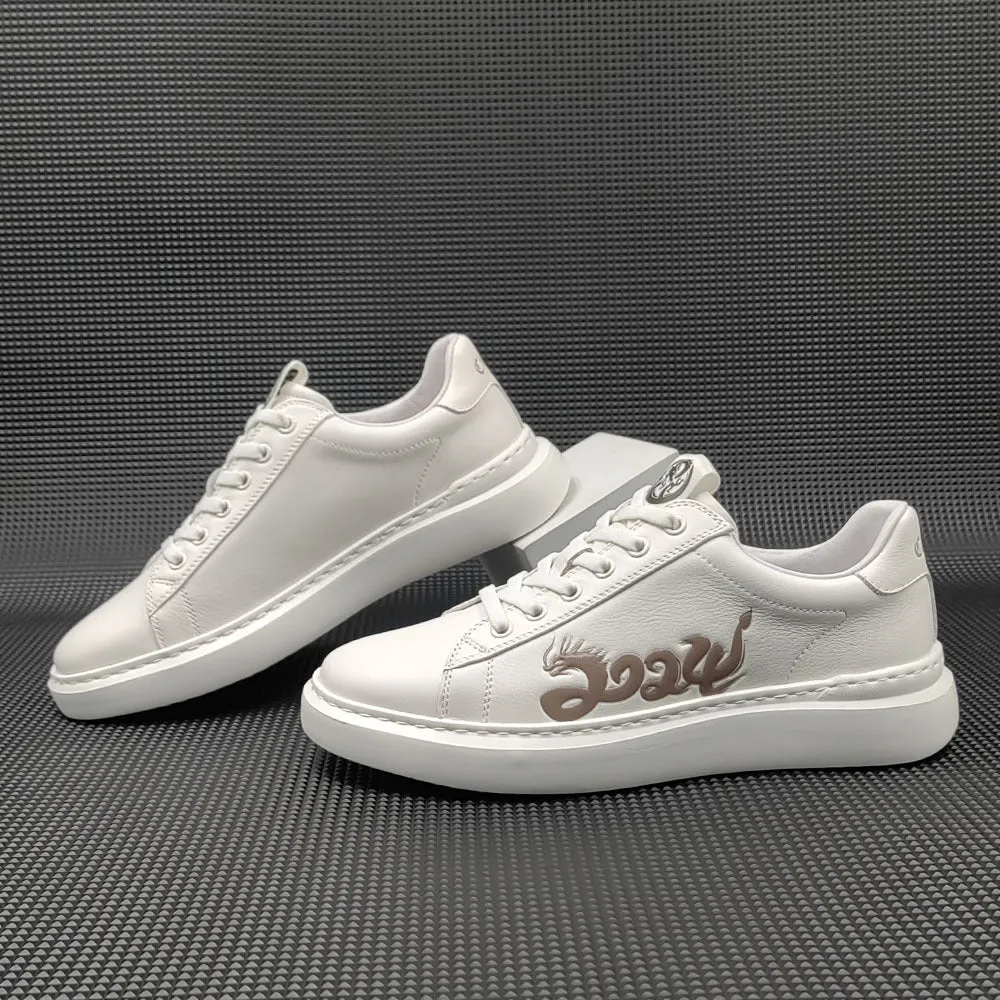 Men 2024 Fashion Leather Print Flat Casual Sneakers