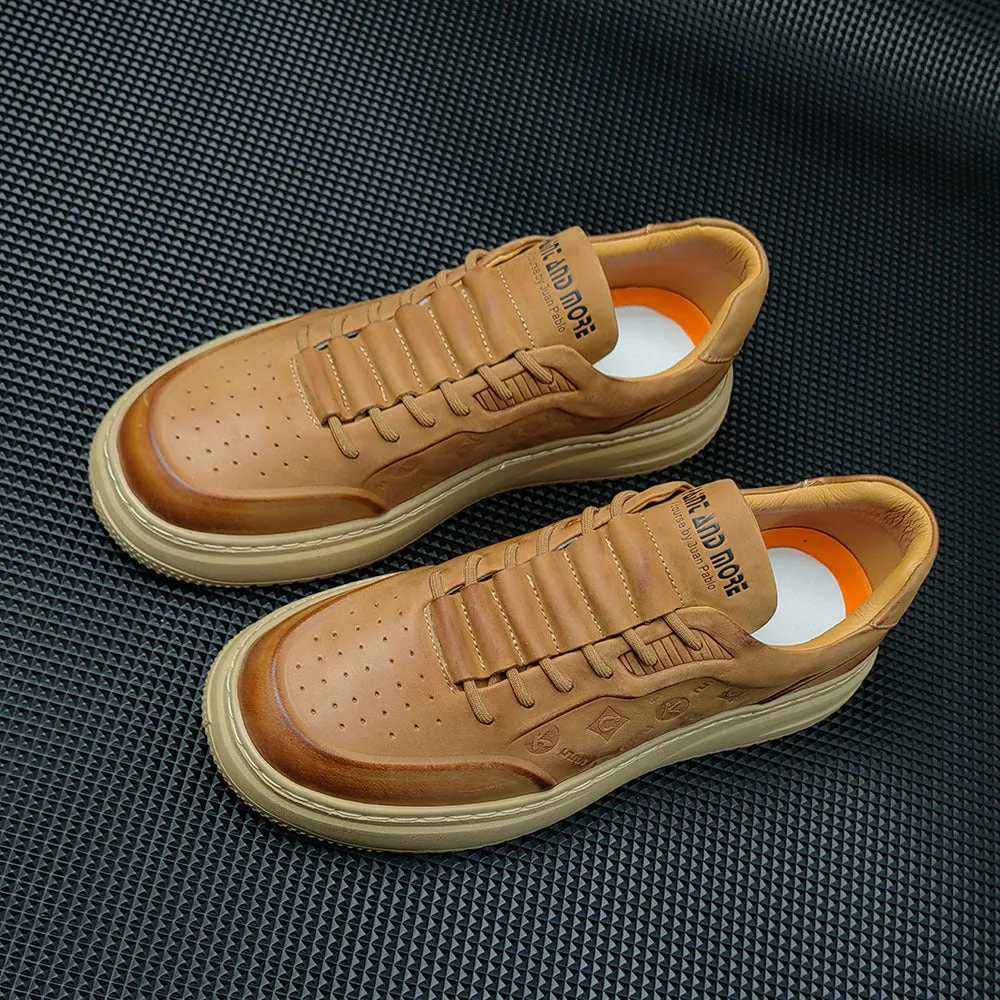 Men Casual Embossed Leather Flat Sneakers