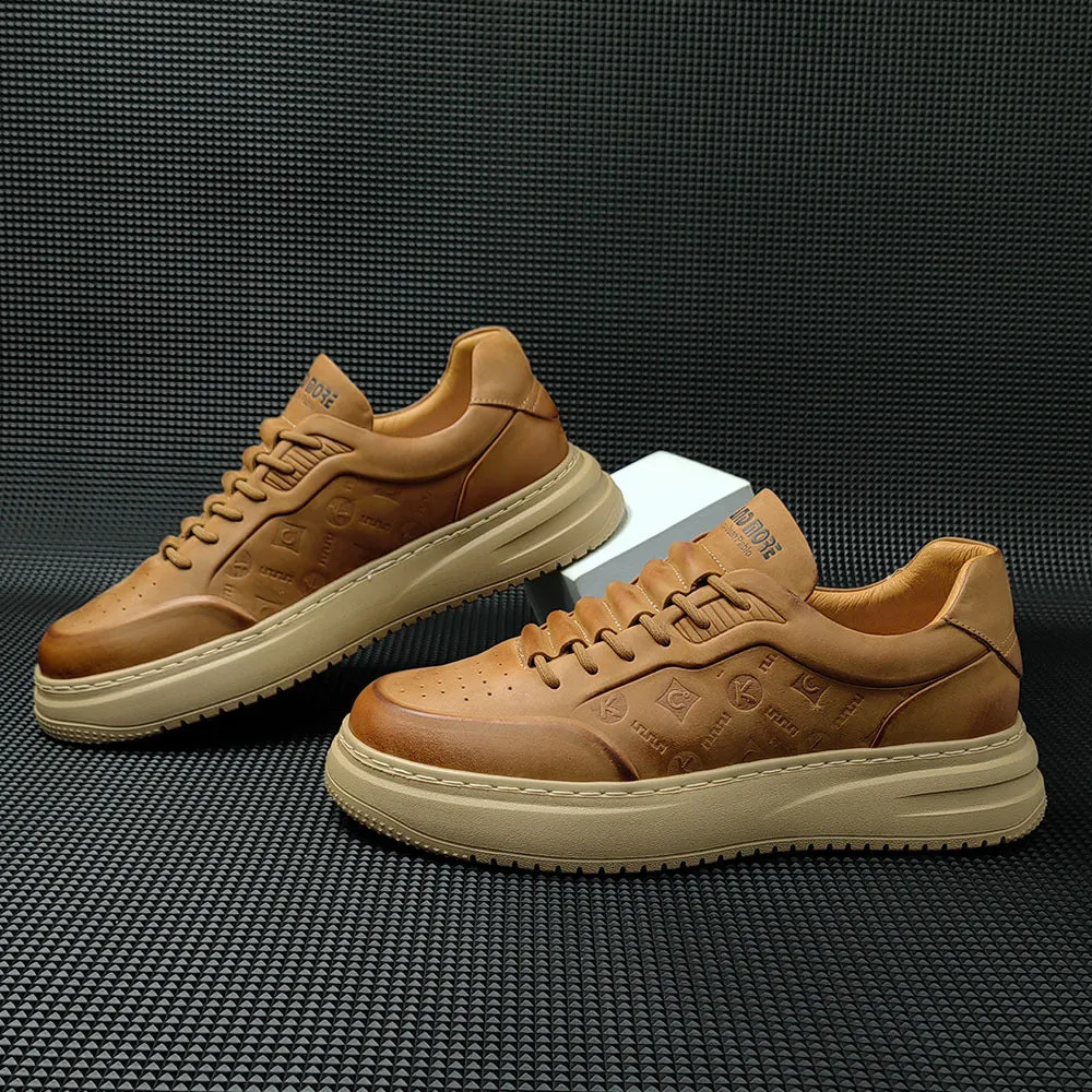 Men Casual Embossed Leather Flat Sneakers