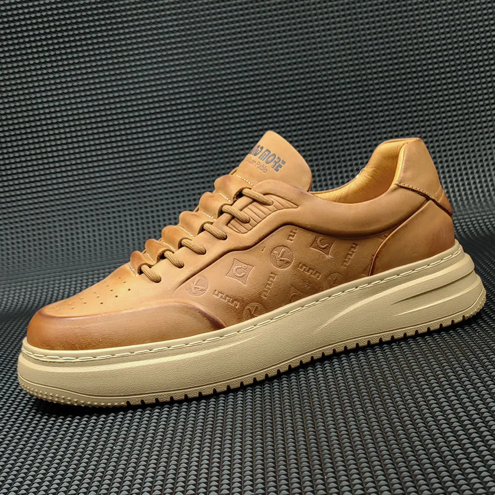 Men Casual Embossed Leather Flat Sneakers