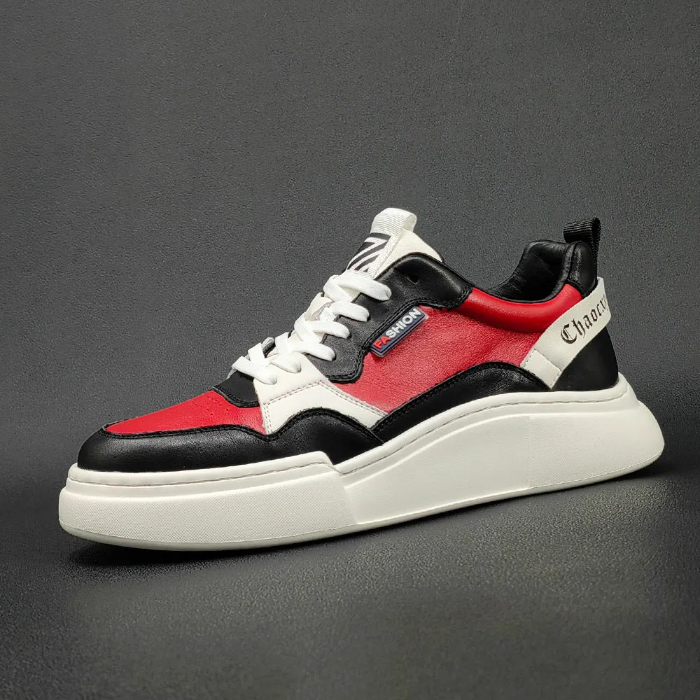 Men Fashion Breathable Patchwork Leather Casual Sneakers