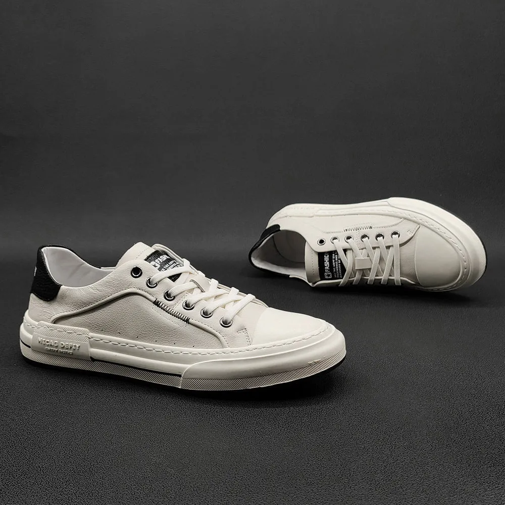 Men Fashion Leather Flat Soft Casual Sneakers