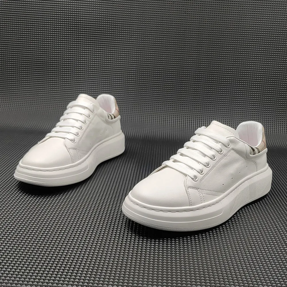 Men Fashion Minimalist Soft Leather Flat Casual Sneakers