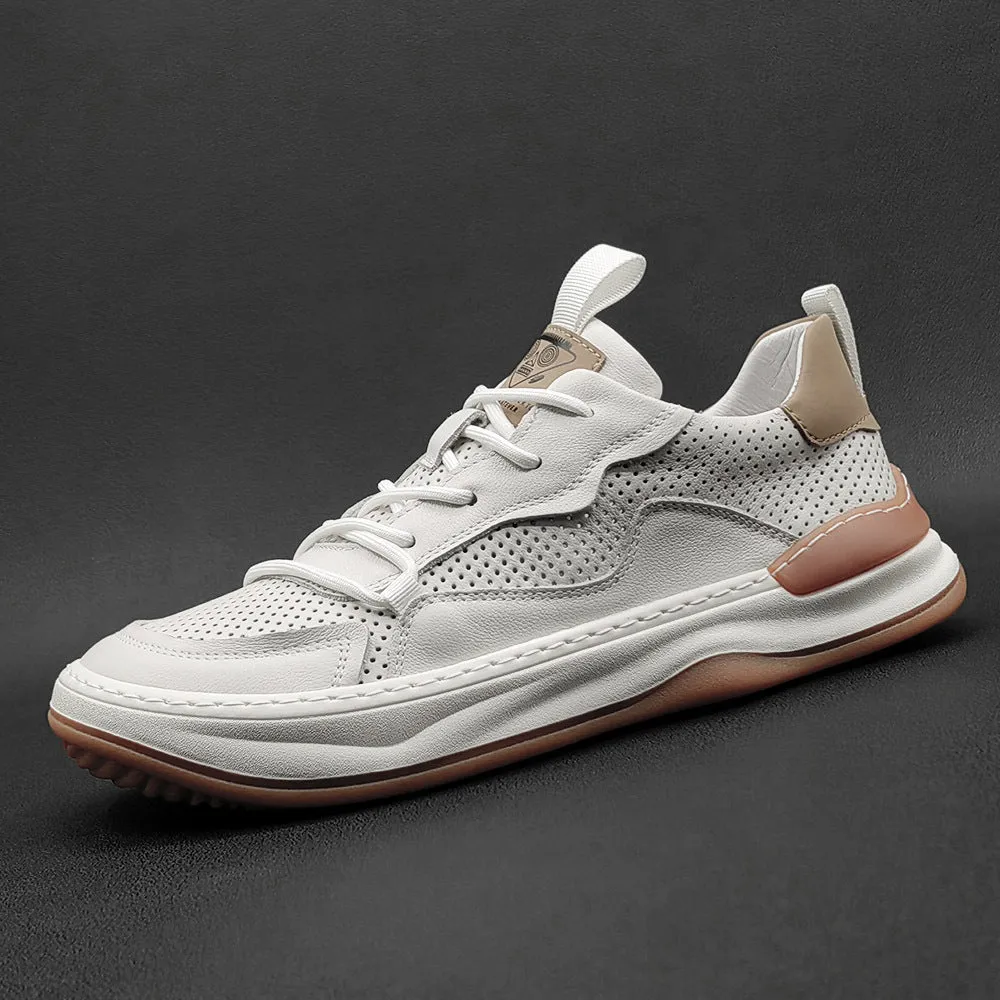 Men Hollow Leather Breathable Fashion Casual Sneakers