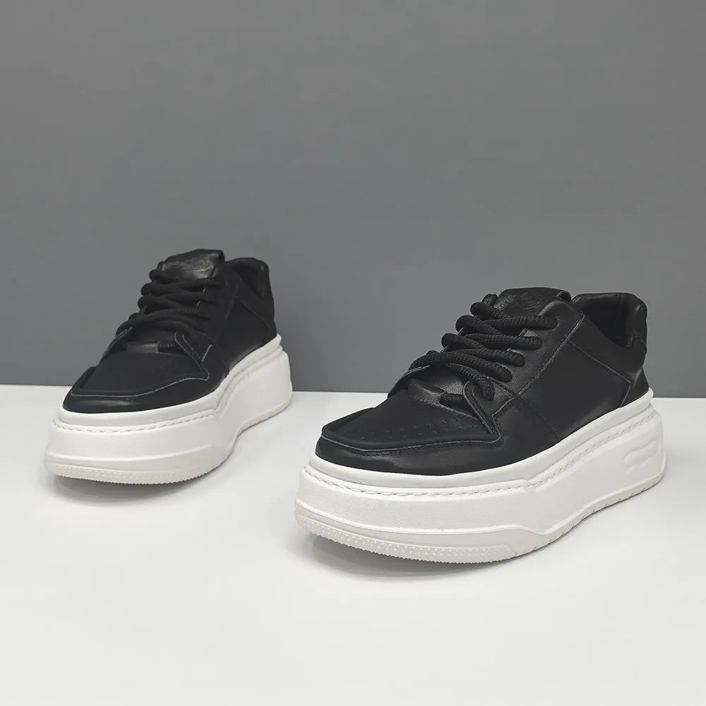 Men Minimalism Breathable Leather Thick Soled Casual Sneakers