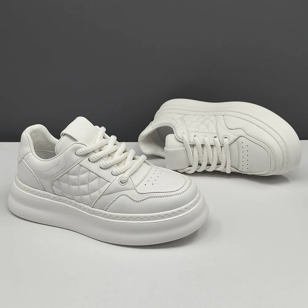 Men Minimalism Fashion Quilted Leather Casual Sneakers