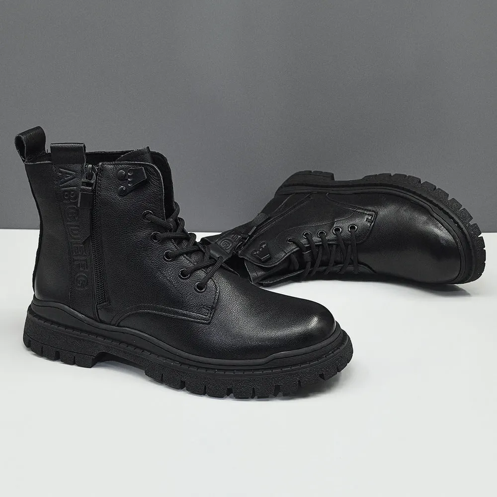 Men Minimalism Solid Leather Flat Ankle Boots