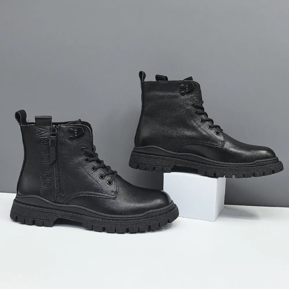 Men Minimalism Solid Leather Flat Ankle Boots