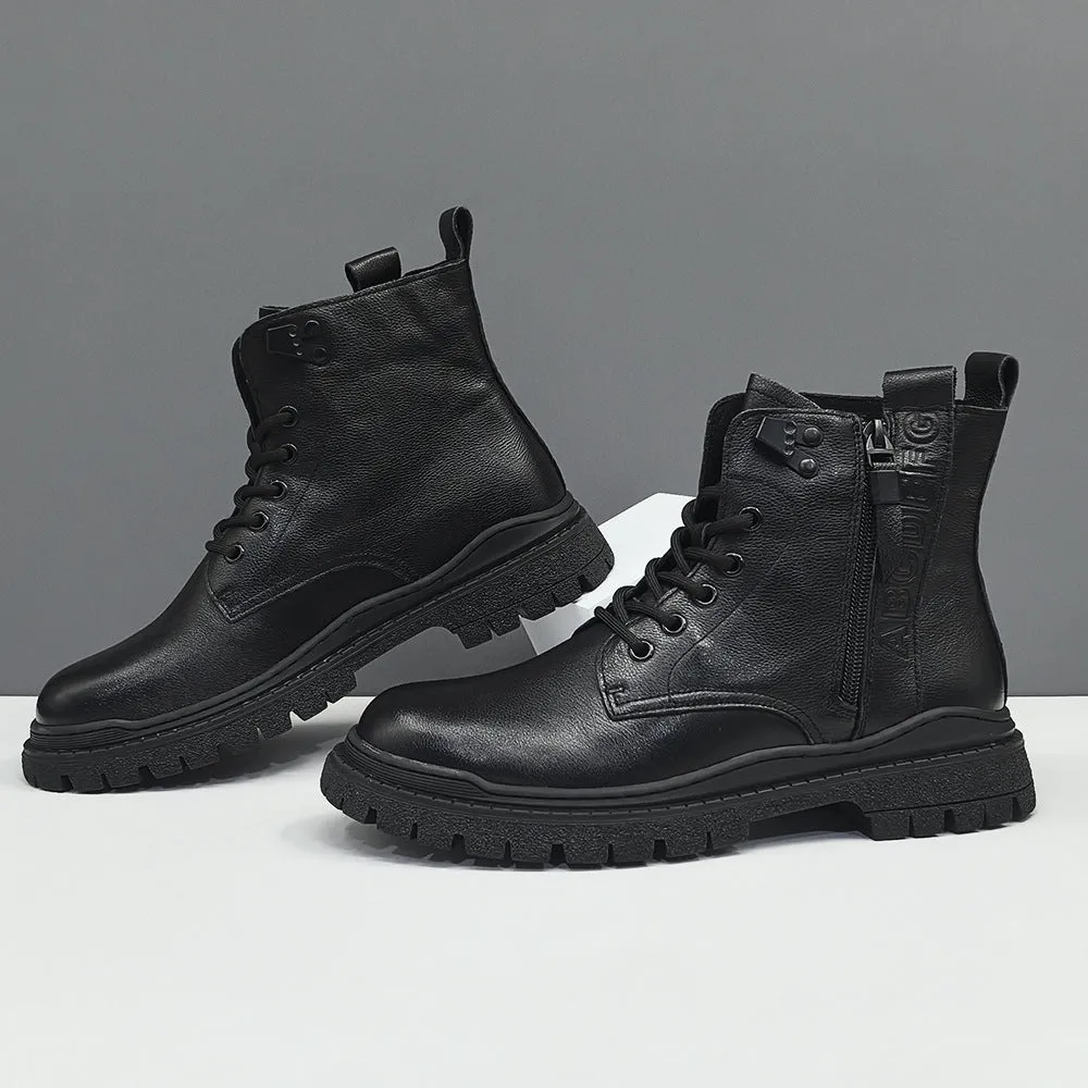 Men Minimalism Solid Leather Flat Ankle Boots