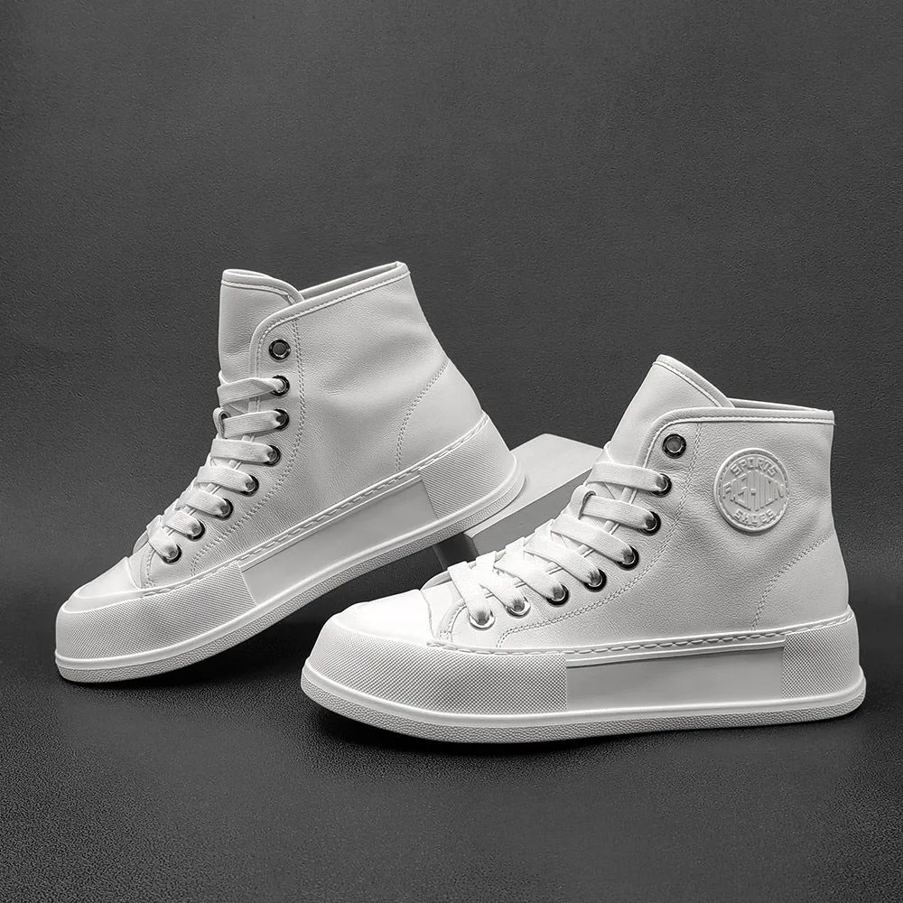 Men Minimalist Leather High Top Flat Casual Shoes